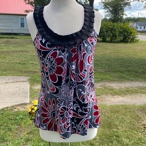 Paisley print tank top with pleated neckline